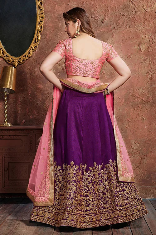 Purple Color Embroidery Work Lehenga Choli