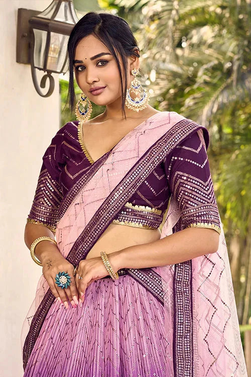 Purple Sequins Embroidery Work Party Wear Lehenga Choli With Dupatta