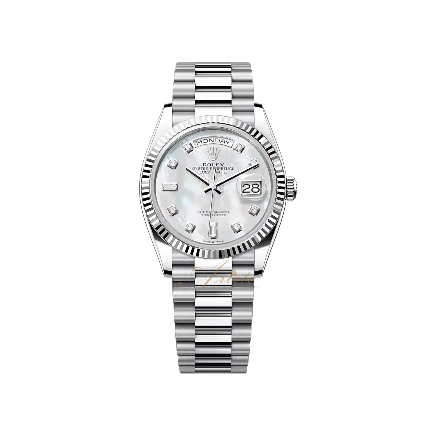 Role_x Day Date Silver/White S-Diamond Watch