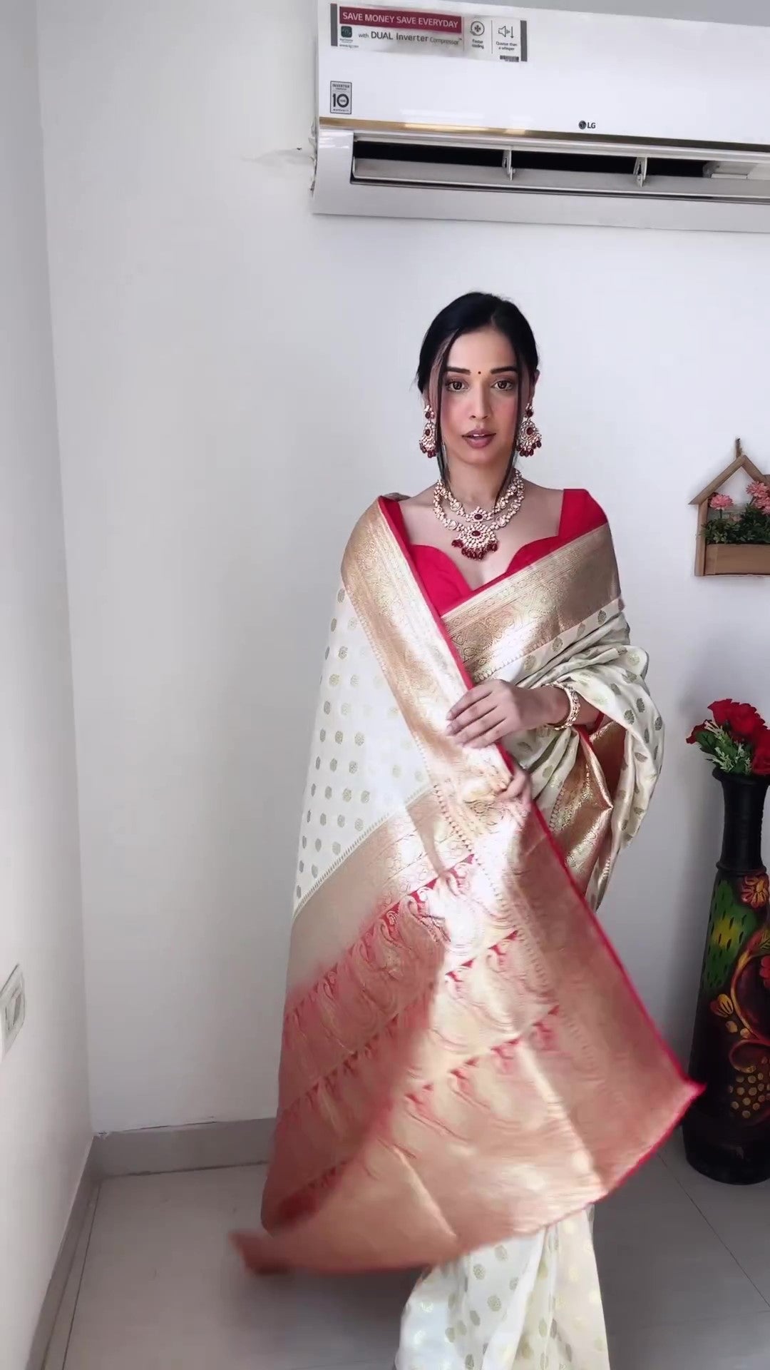 Trendy 1-Minute Ready To Wear Beige Soft Silk Saree