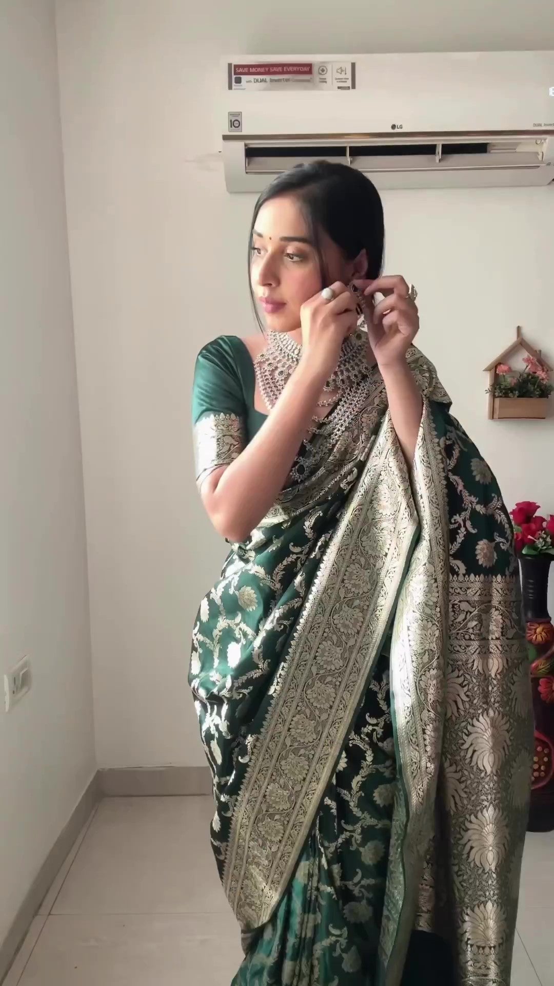 Sizzling 1-Minute Ready To Wear Green Soft Silk Saree