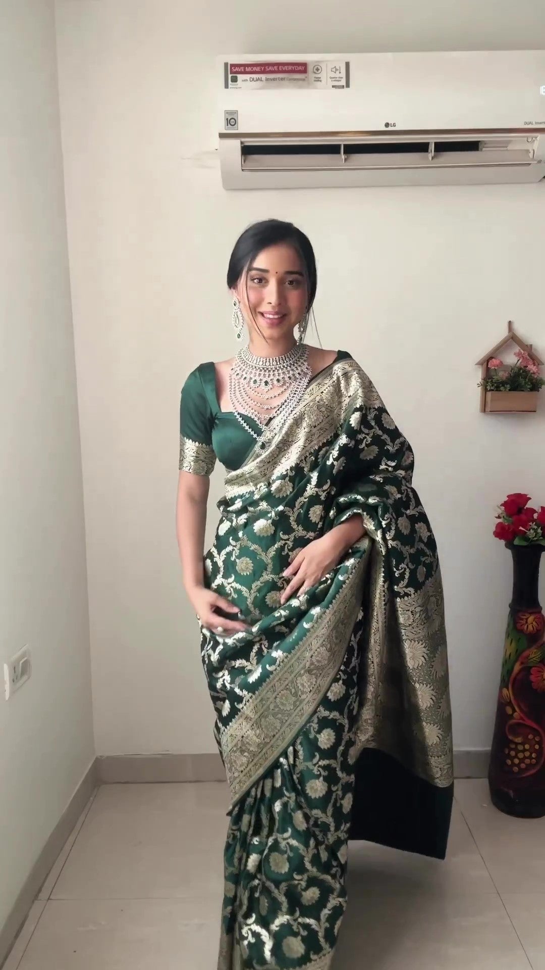 Sizzling 1-Minute Ready To Wear Green Soft Silk Saree