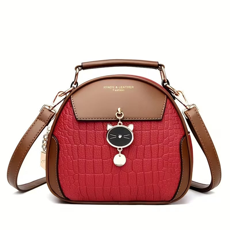 Blue Plaid Round Crossbody Bag for Women | Korean Style Faux Leather Shoulder Purse