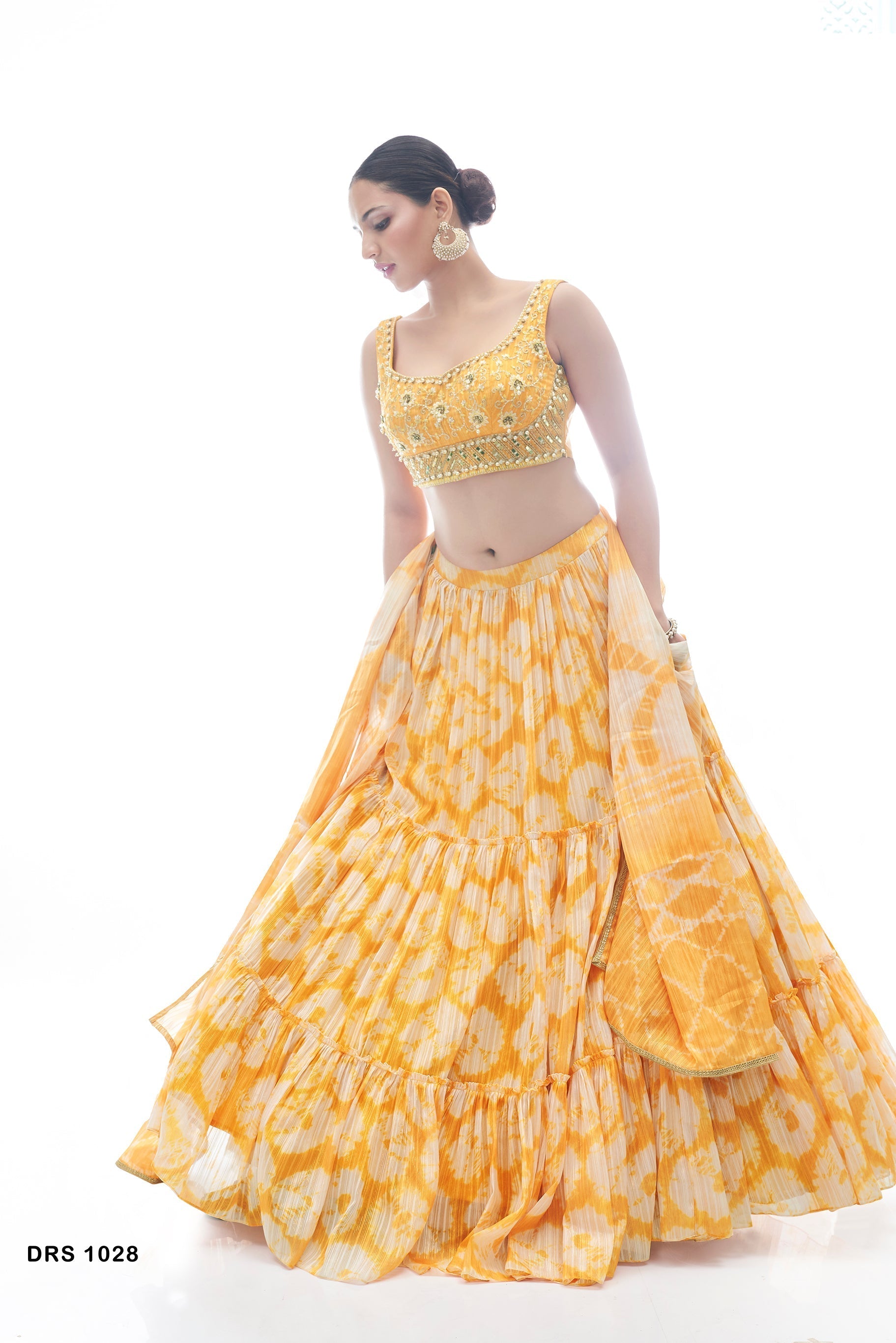 Yellow Pakistani Jacquard Lehenga Choli For Indian Festival & Weddings - Thread Embroidery Work,