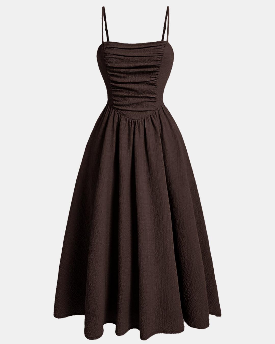 Vintage Retro Spaghetti Strap Chocolate Brown Dress