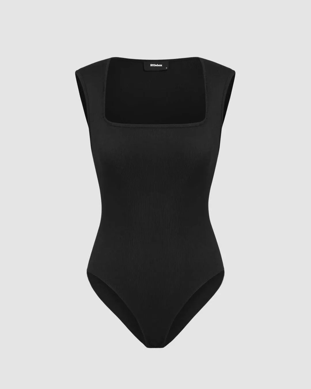 Rib Knit Square Neck Bodysuit in Black
