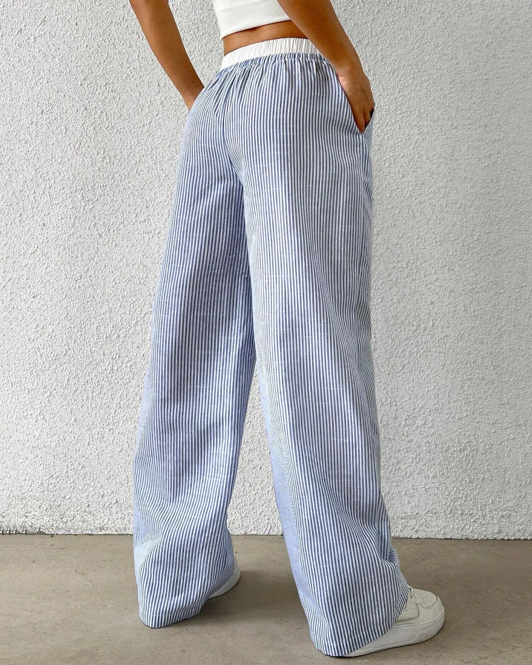 Rise Striped Drawstring Wide-Leg Trouser
