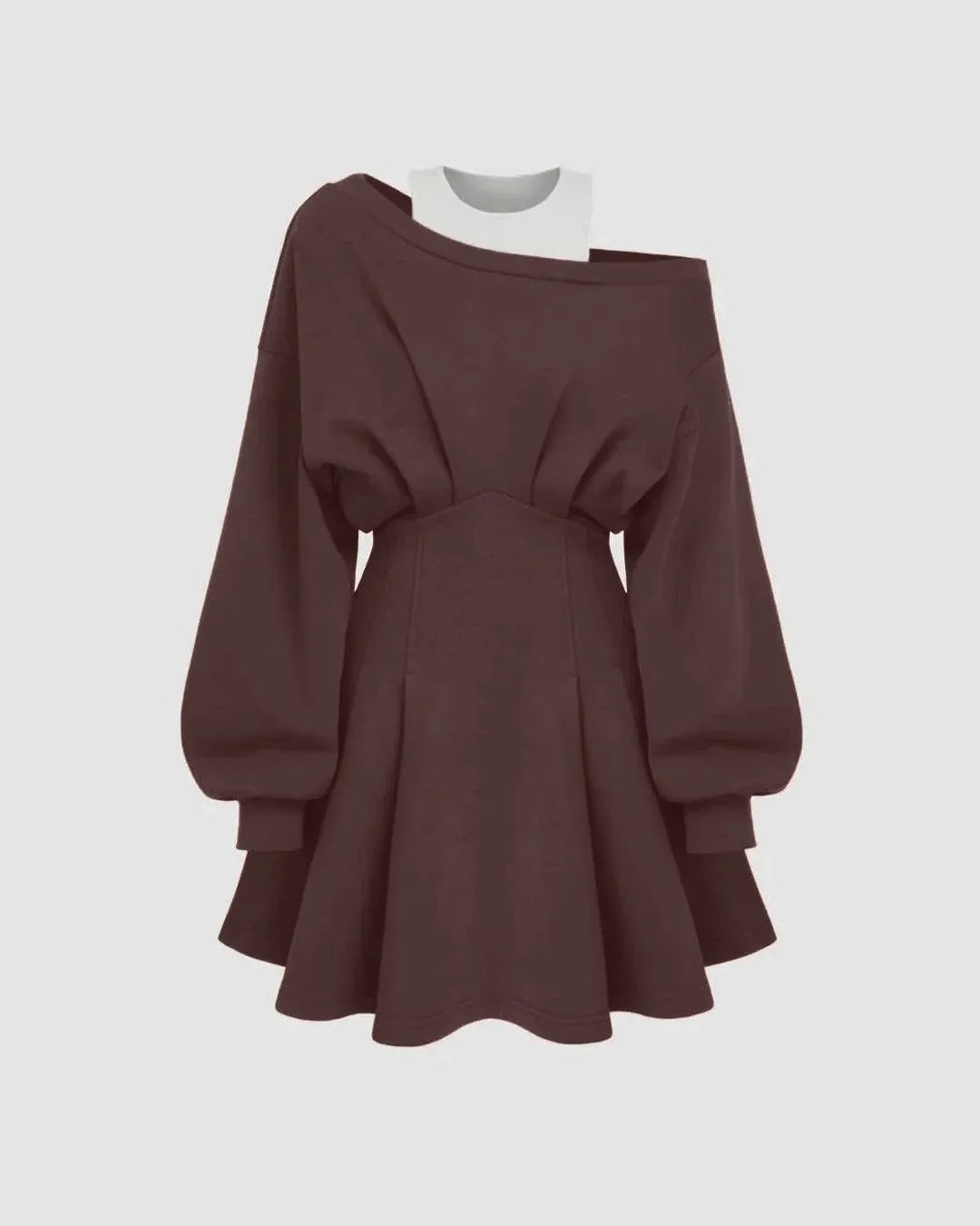 Round Neckline Asymmetrical Ruffle Mini Dress