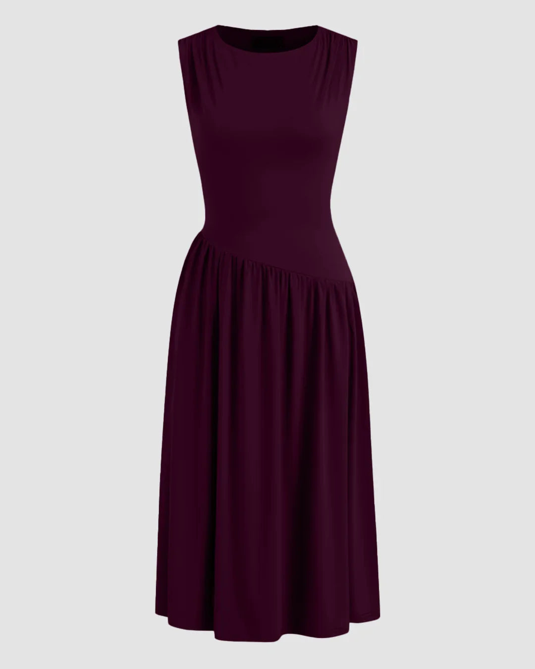 Round Neckline Ruffle Ruched Lace Up Midi Dress Curve & Plus in Maroon