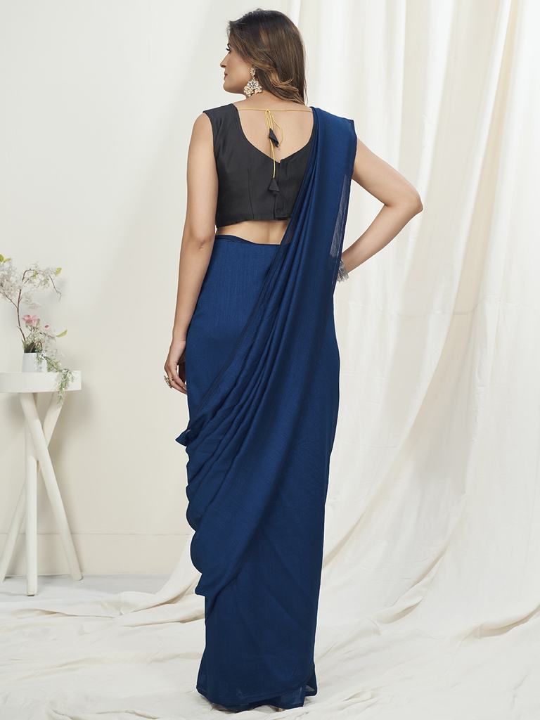 Royal Blue Ready to Wear One Minute Saree In Satin Silk