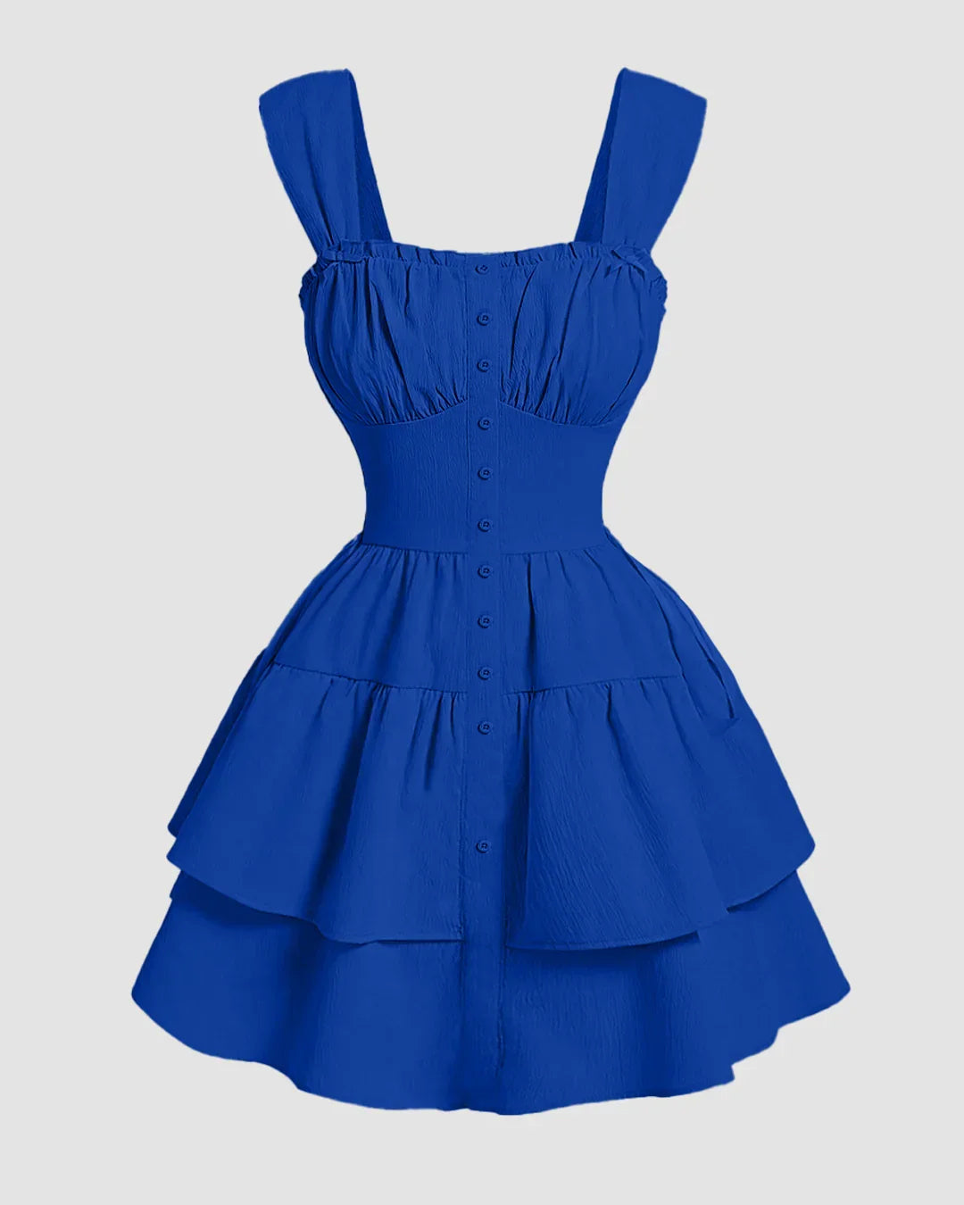 Ruched Bust Button-Down Tiered Mini Dress in Royal Blue