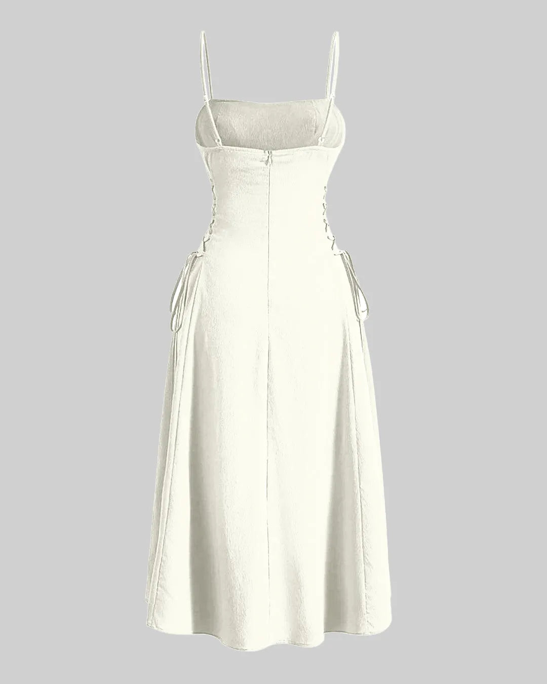 Ruched Bust Lace Up Side Spaghetti Straps Cami Dress In Cream