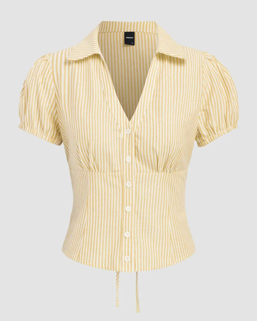 Ruched Button Down Puff Sleeve Top in Yellow Curve & Plus