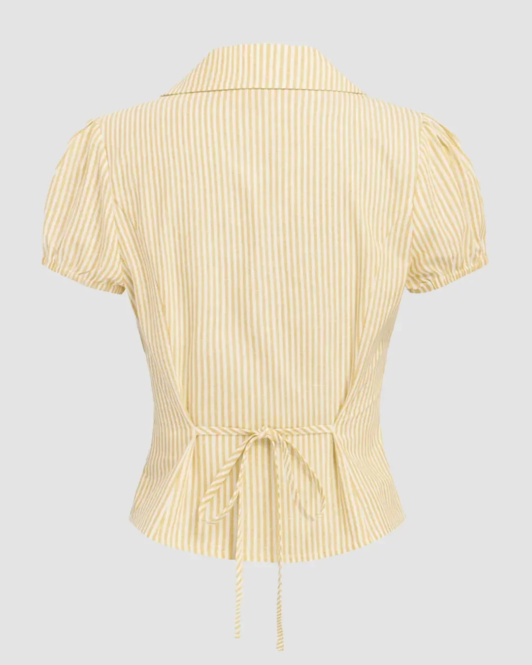 Ruched Button Down Puff Sleeve Top in Yellow Curve & Plus