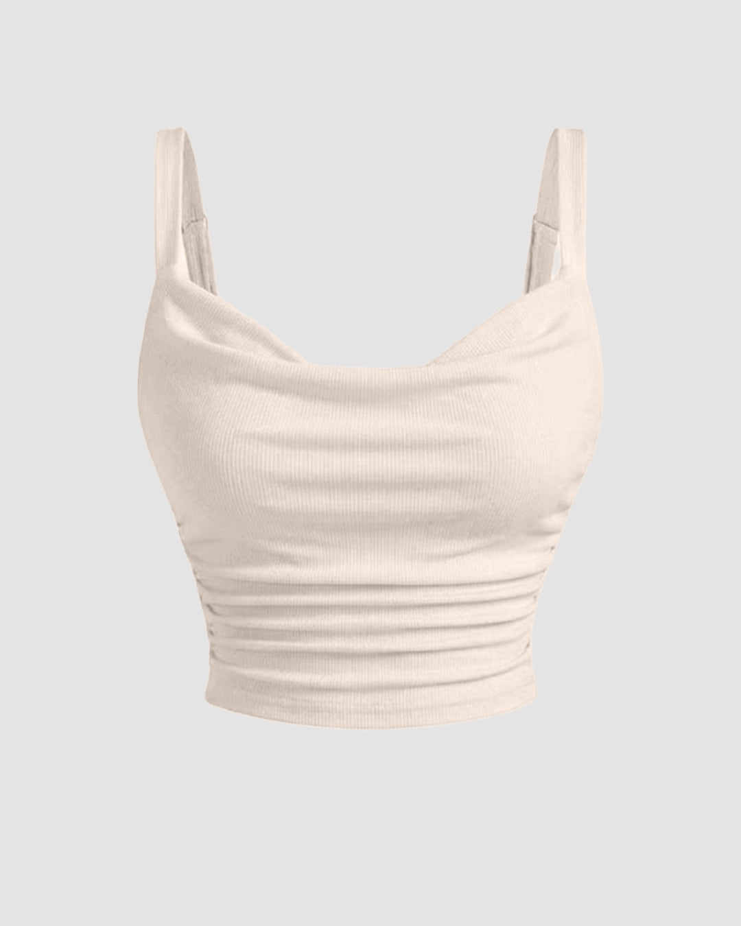 Ruched Cowl Neck Cami Top in Beige