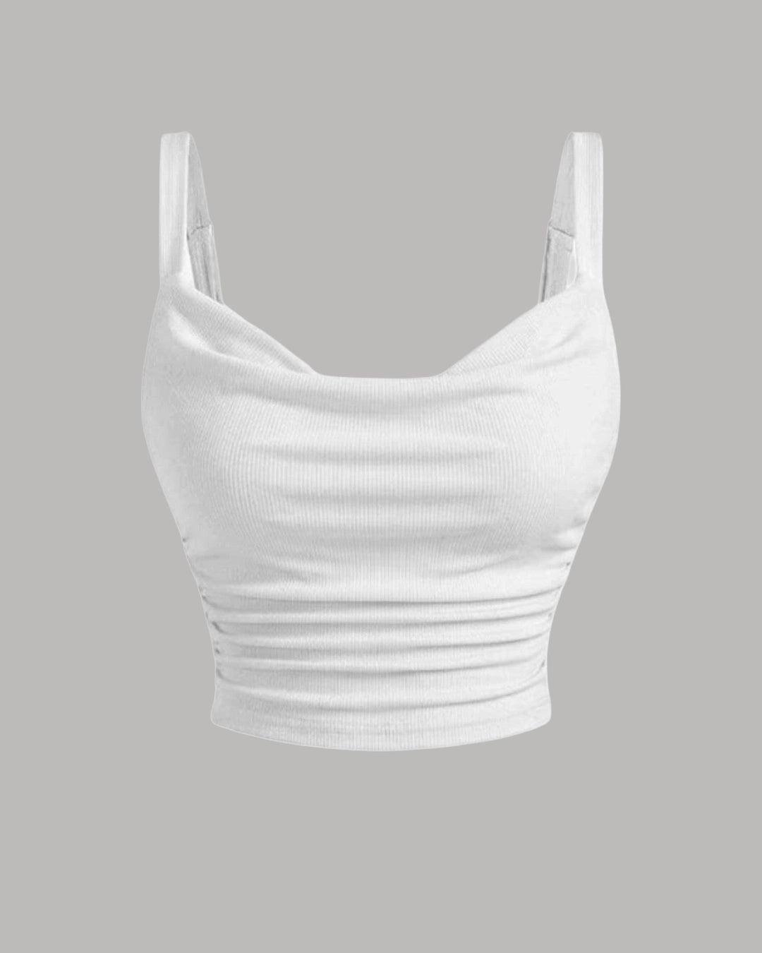 Ruched Cowl Neck Cami Top in White