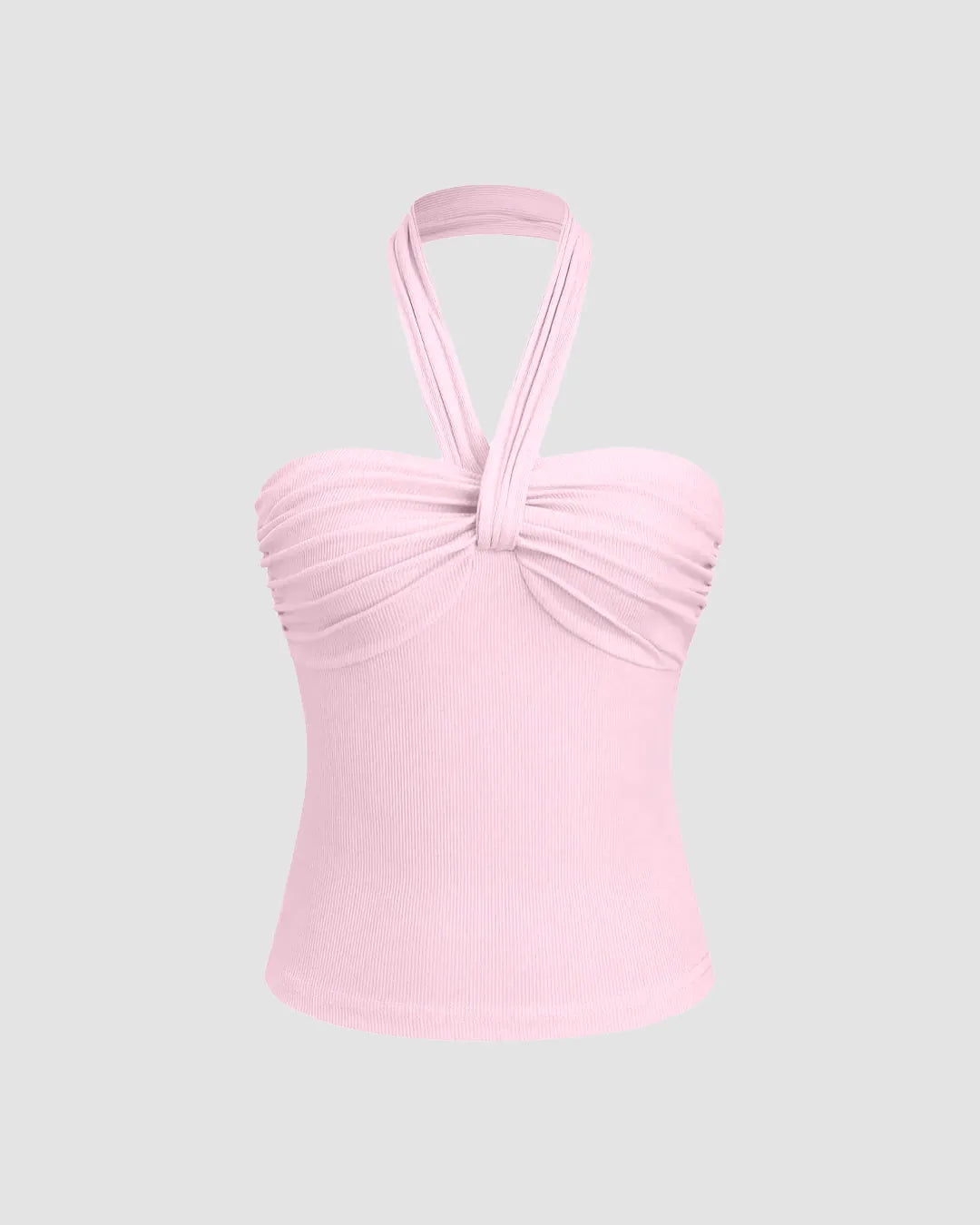 Ruched Halter Crop Top in Baby Pink