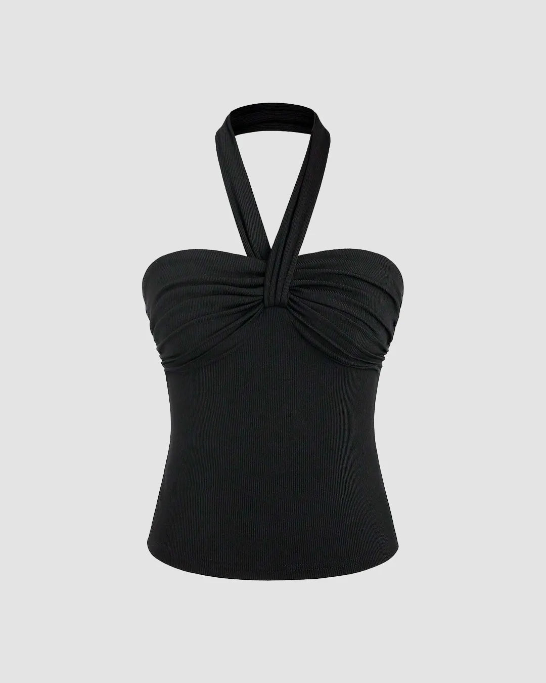 Ruched Halter Crop Top in Black