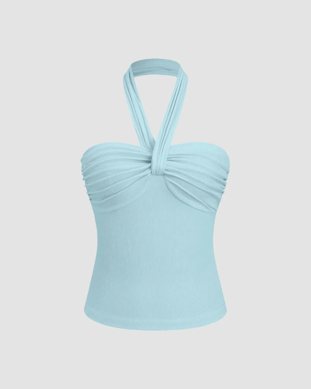 Ruched Halter Crop Top in Powder Blue