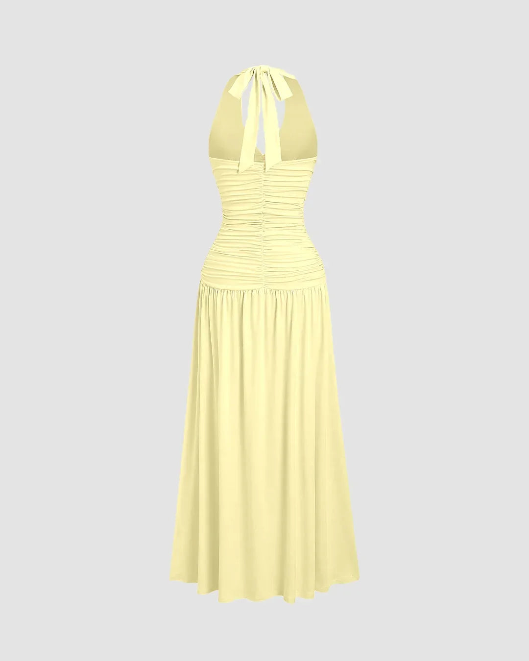 Ruched Halter Neck Backless Midi Dress in Vanilla