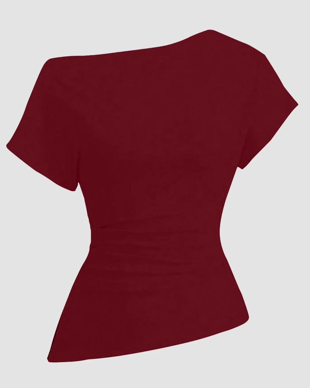 Ruched One Shoulder Asymmetric Top in Maroon