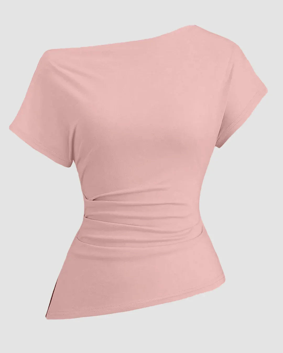 Ruched One Shoulder Asymmetric Top in Rose