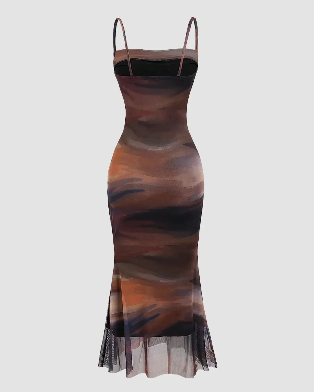 Ruched Sheer Mesh Mermaid Hem Dress