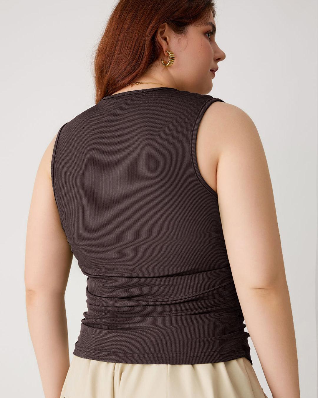 Ruched Square Neck Chocolate Brown Crop Top Curve & Plus
