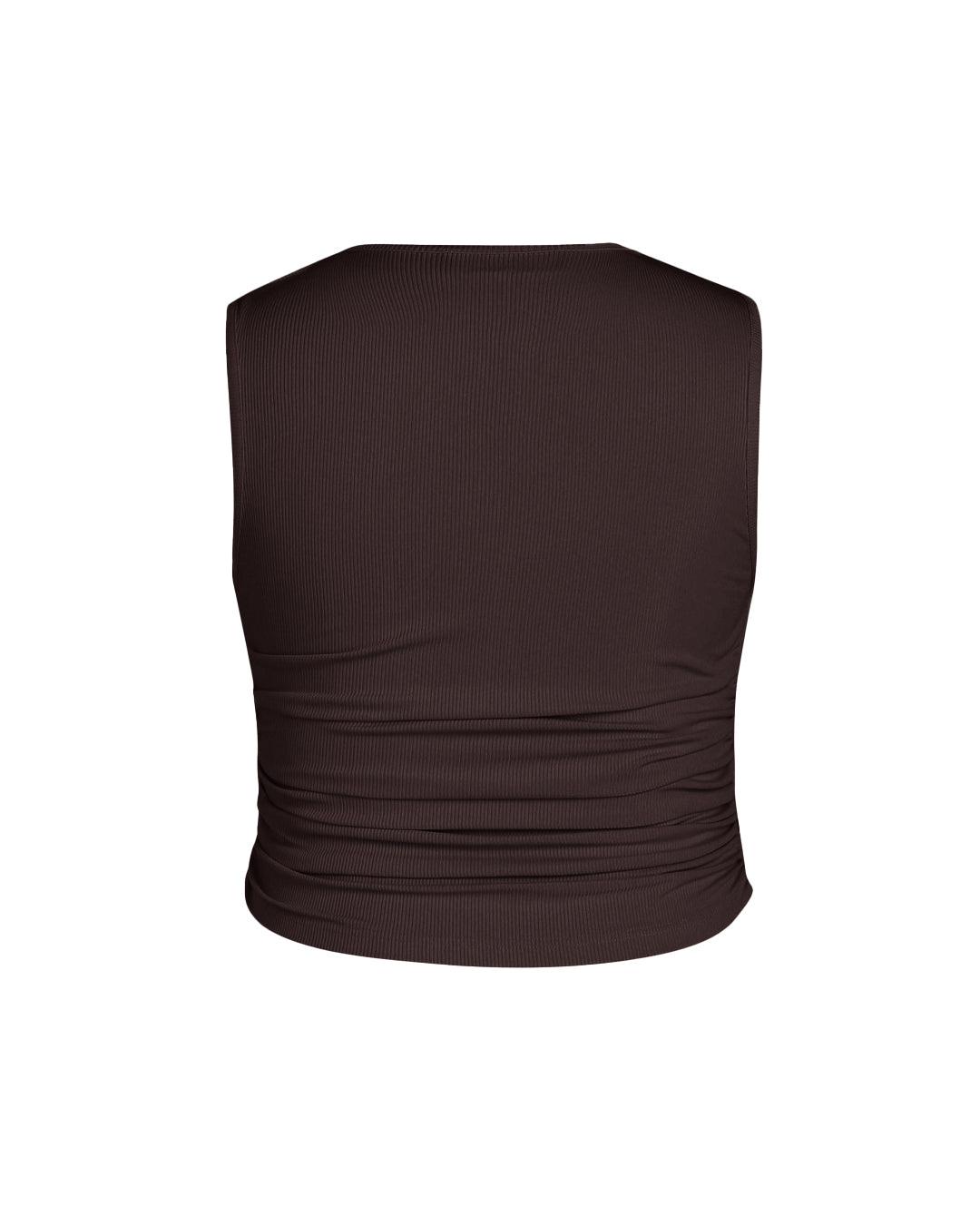 Ruched Square Neck Chocolate Brown Crop Top Curve & Plus