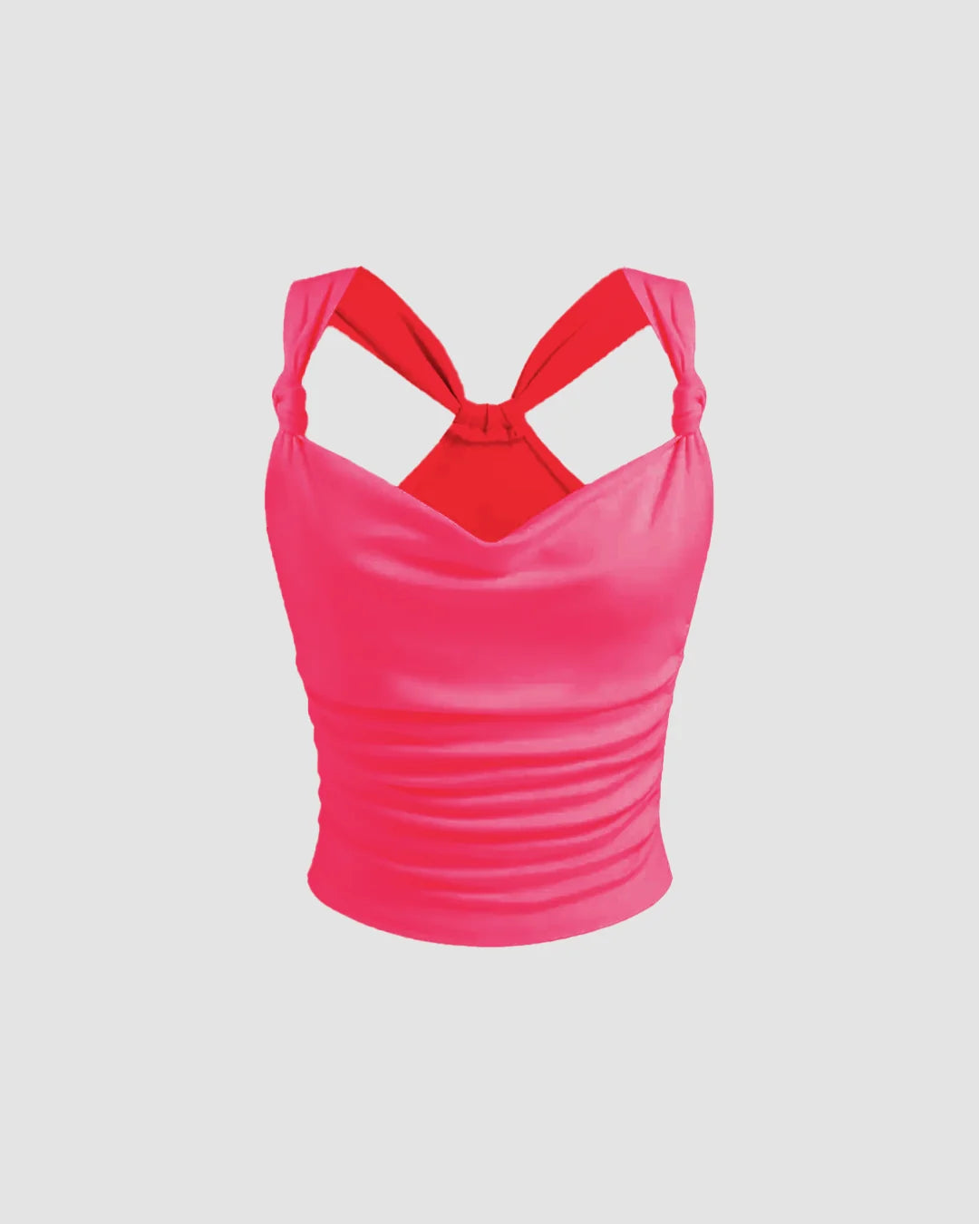 Ruched Strap Sweetheart Neck Top in Hot Pink