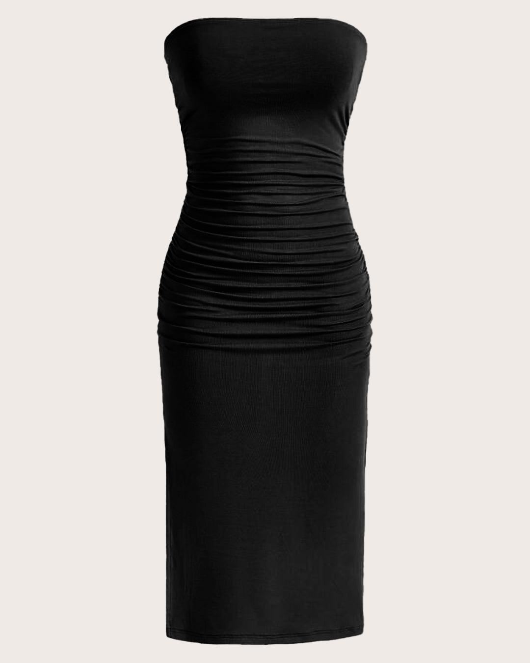 Ruched Strapless Bodycon Tube Dress In Black