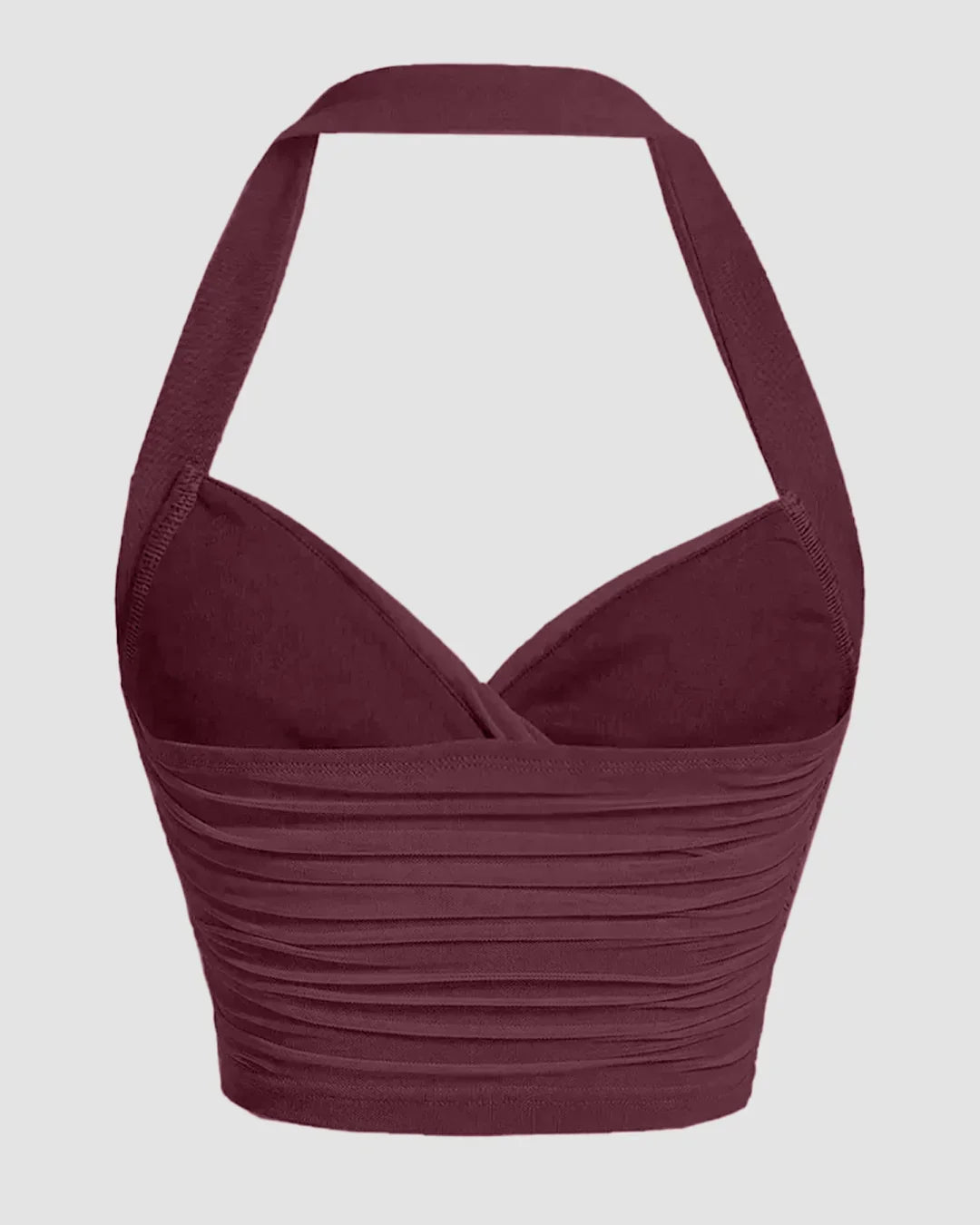Ruched Wrap Front Halter Top in Maroon
