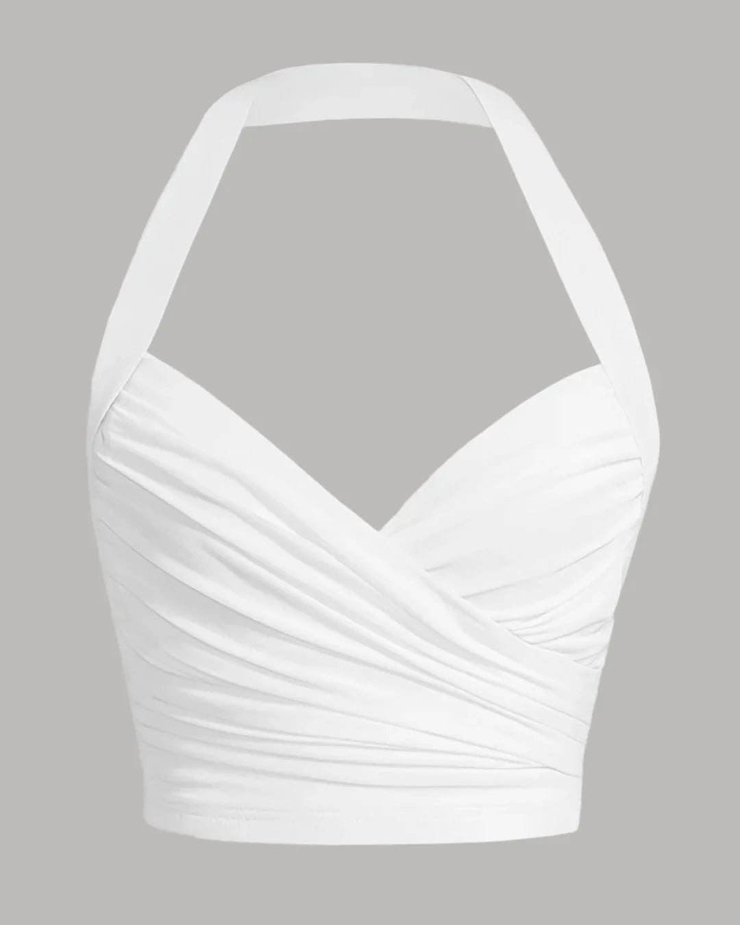Ruched Wrap Front Halter Top in White