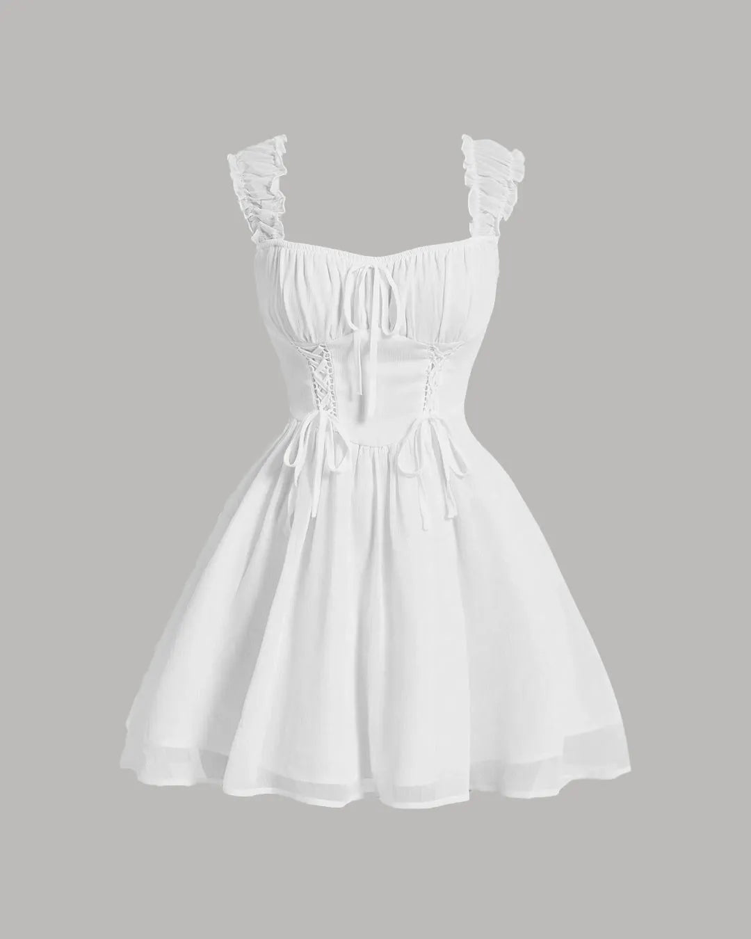 Ruffle Strap Sweetheart Mini Dress in White