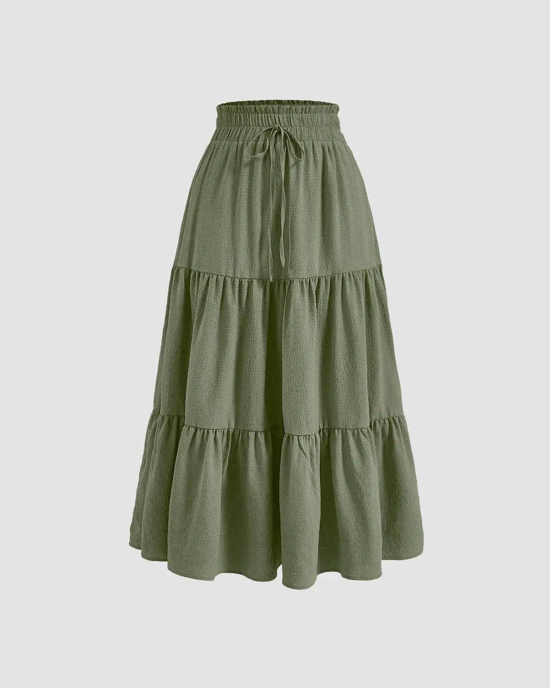 Ruffled Front Knot Skirt In Herbal Green