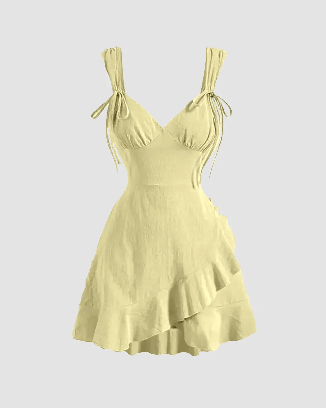 Ruffled Tie-Strap Mini Dress in French Vanilla