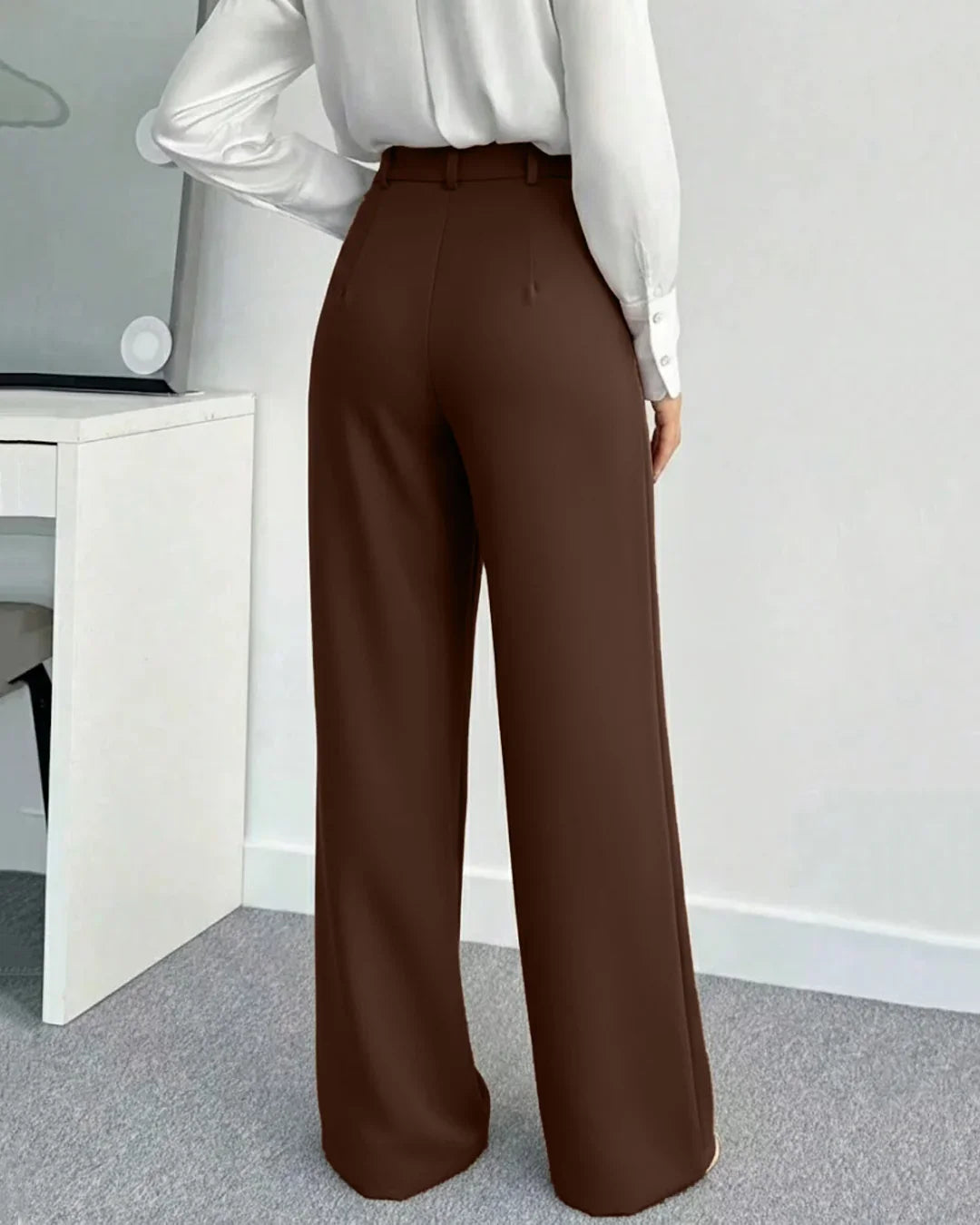 Rust High-Waist Pleated Wide-Leg Flowy Trousers