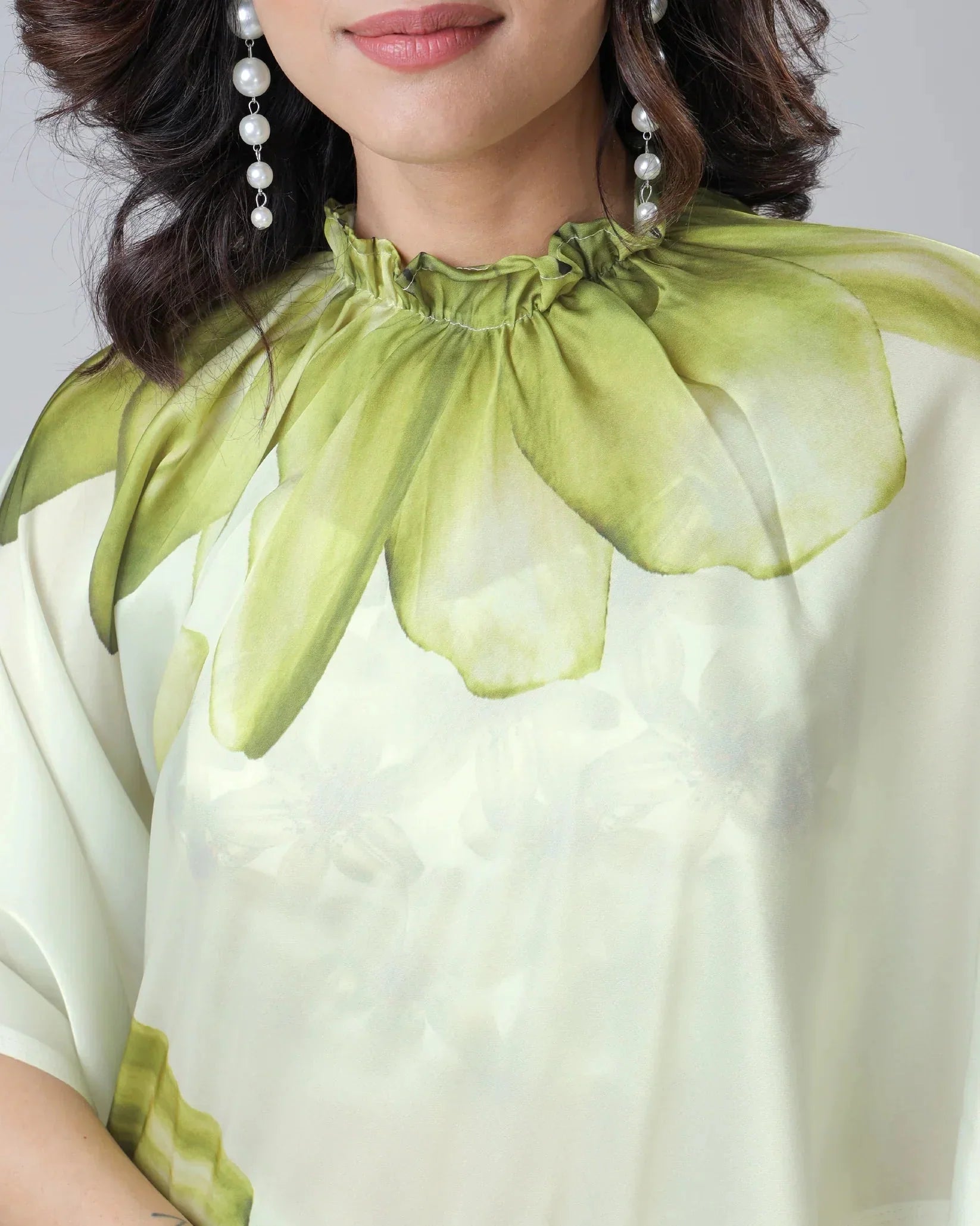Mint Bloom Designer Freehand Floral Print Saree in Georgette Satin – Ready to Wear Elegance