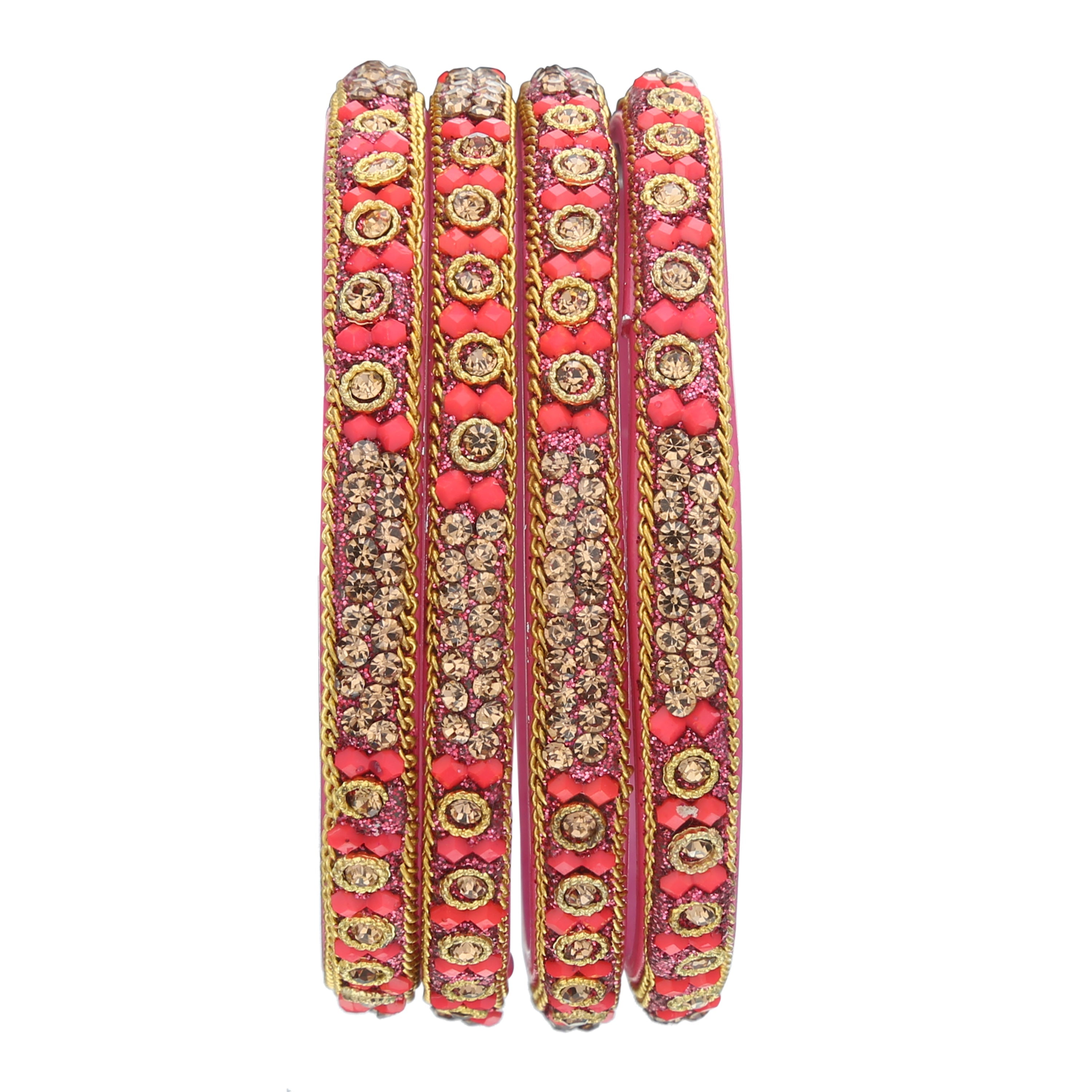 Sukriti Handcrafted Glossy Zircon Crystal Pink Glass Bangles for Women – Set of 4