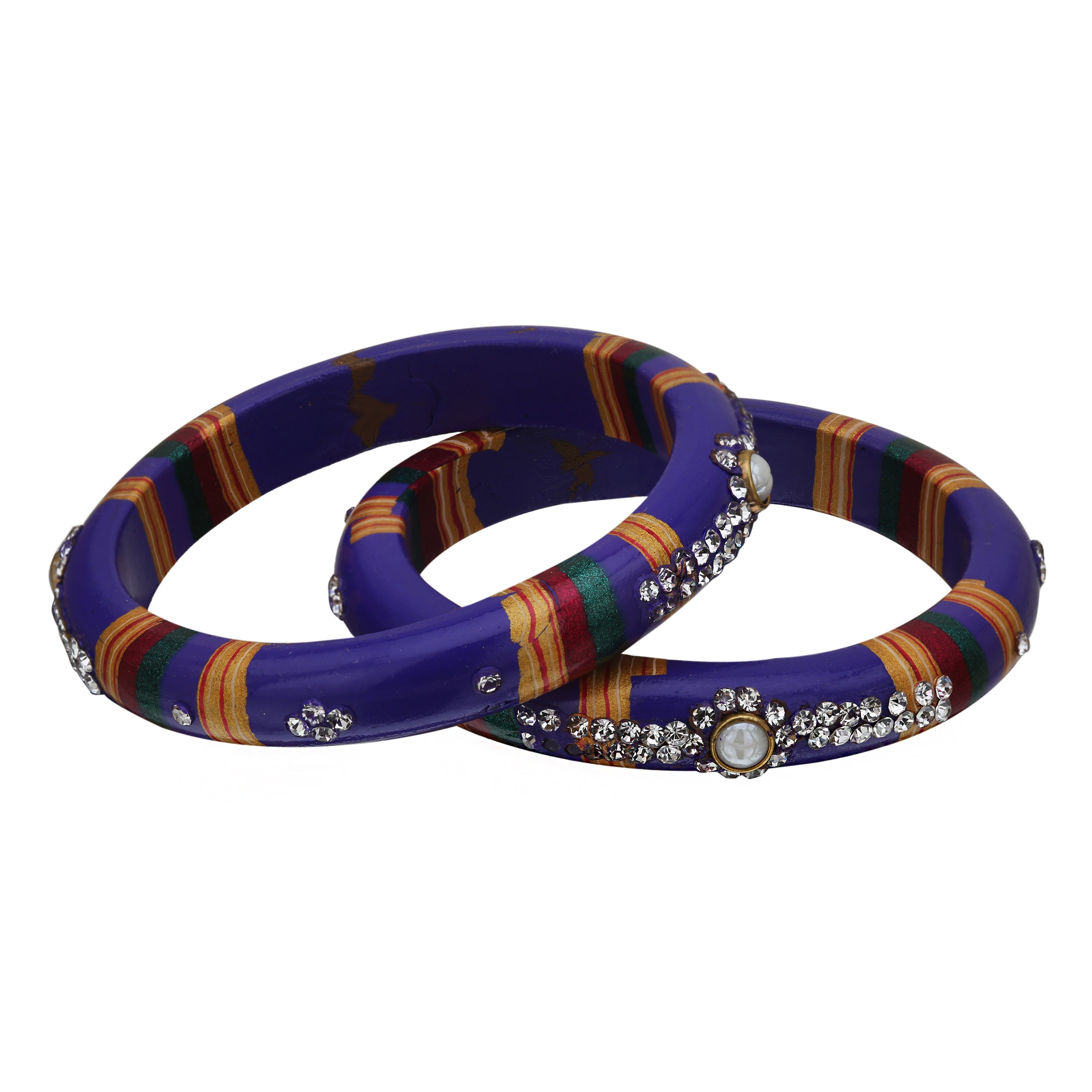 Sukriti Rajasthani Traditional Laharia Blue Lac Kadaa Bangles for Women – Set of 2