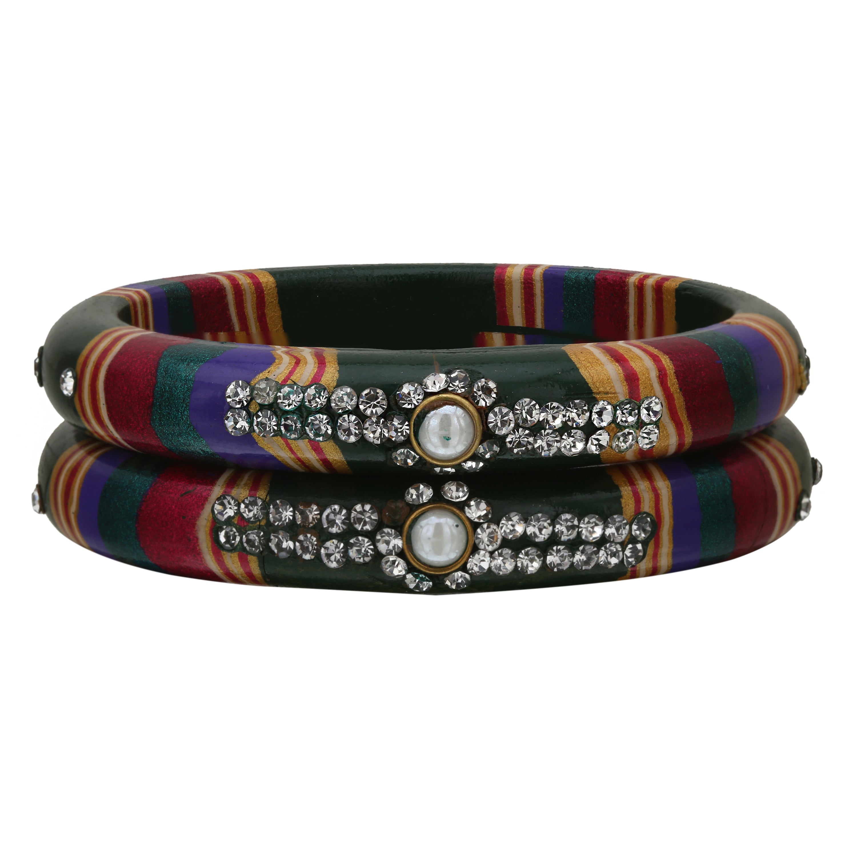 Sukriti Rajasthani Traditional Laharia Bottle-Green Lac Kadaa Bangles for Women – Set of 2