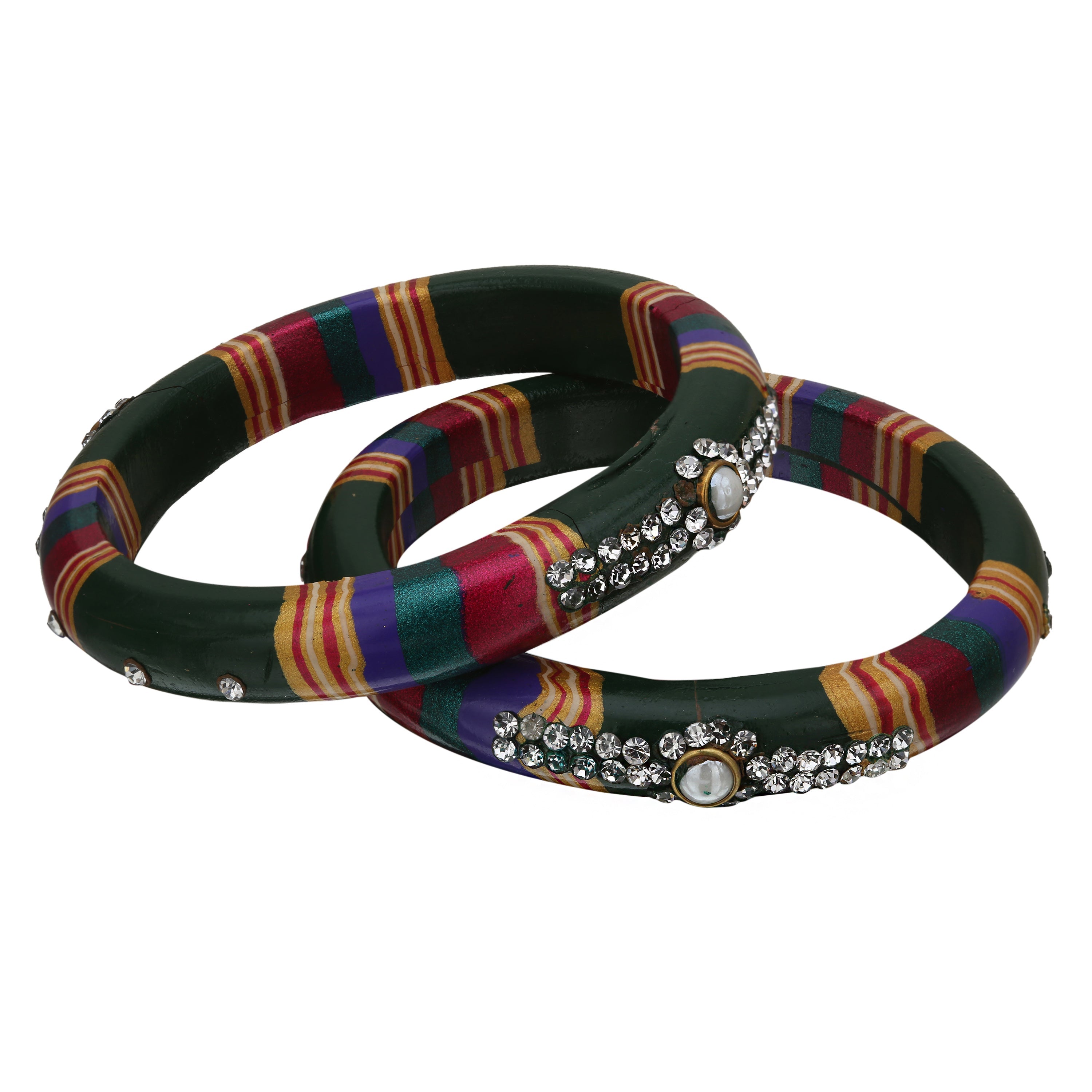 Sukriti Rajasthani Traditional Laharia Bottle-Green Lac Kadaa Bangles for Women – Set of 2