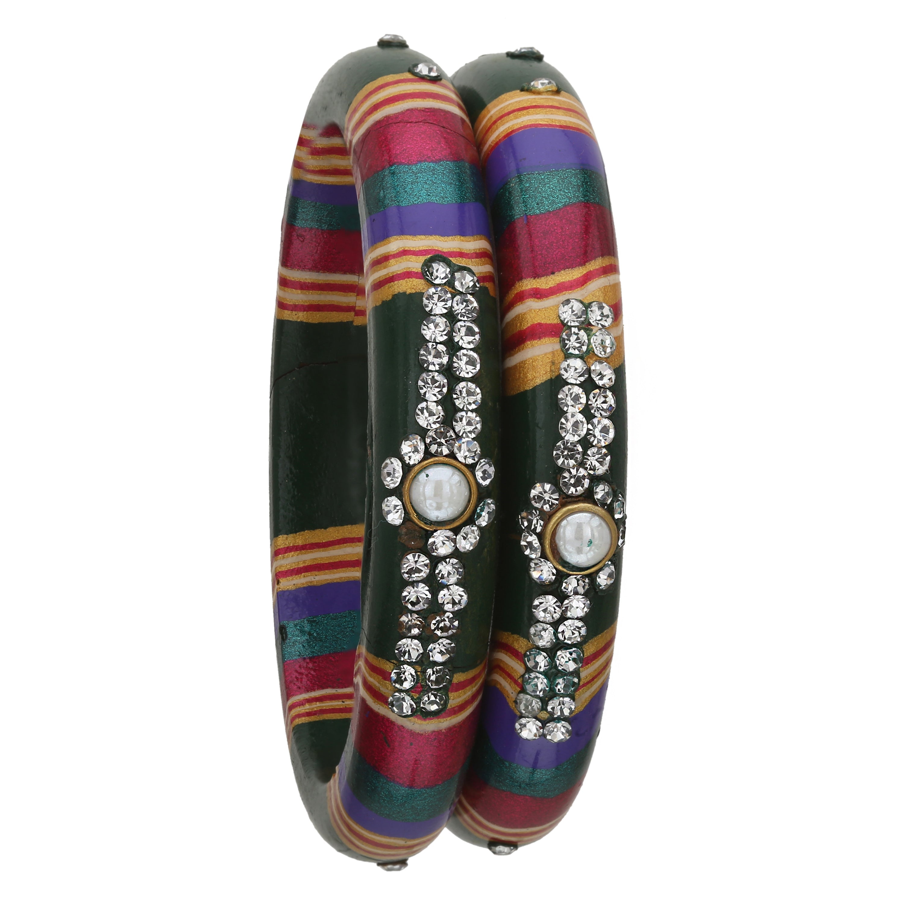 Sukriti Rajasthani Traditional Laharia Bottle-Green Lac Kadaa Bangles for Women – Set of 2