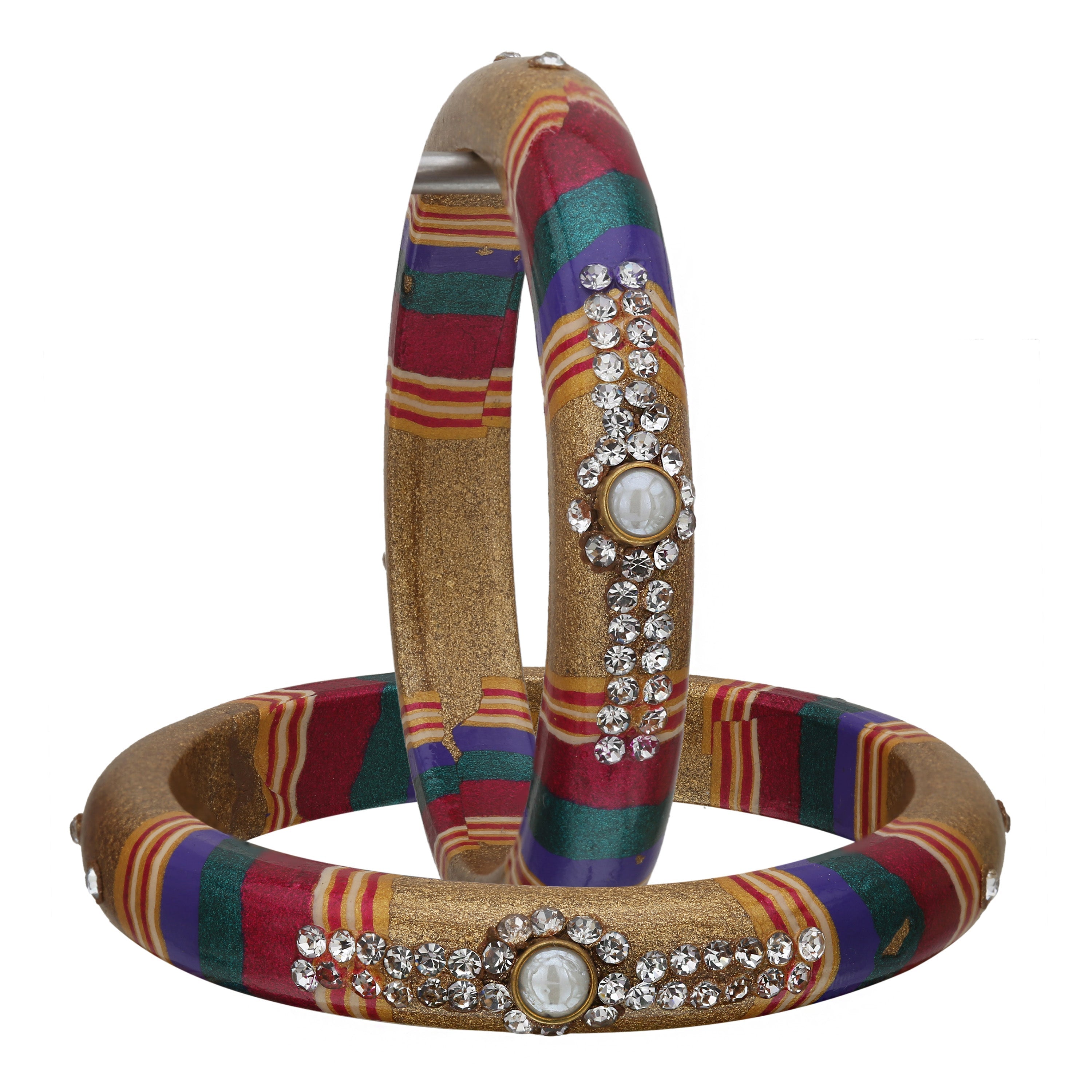 Sukriti Rajasthani Traditional Laharia Golden Lac Kadaa Bangles for Women – Set of 2