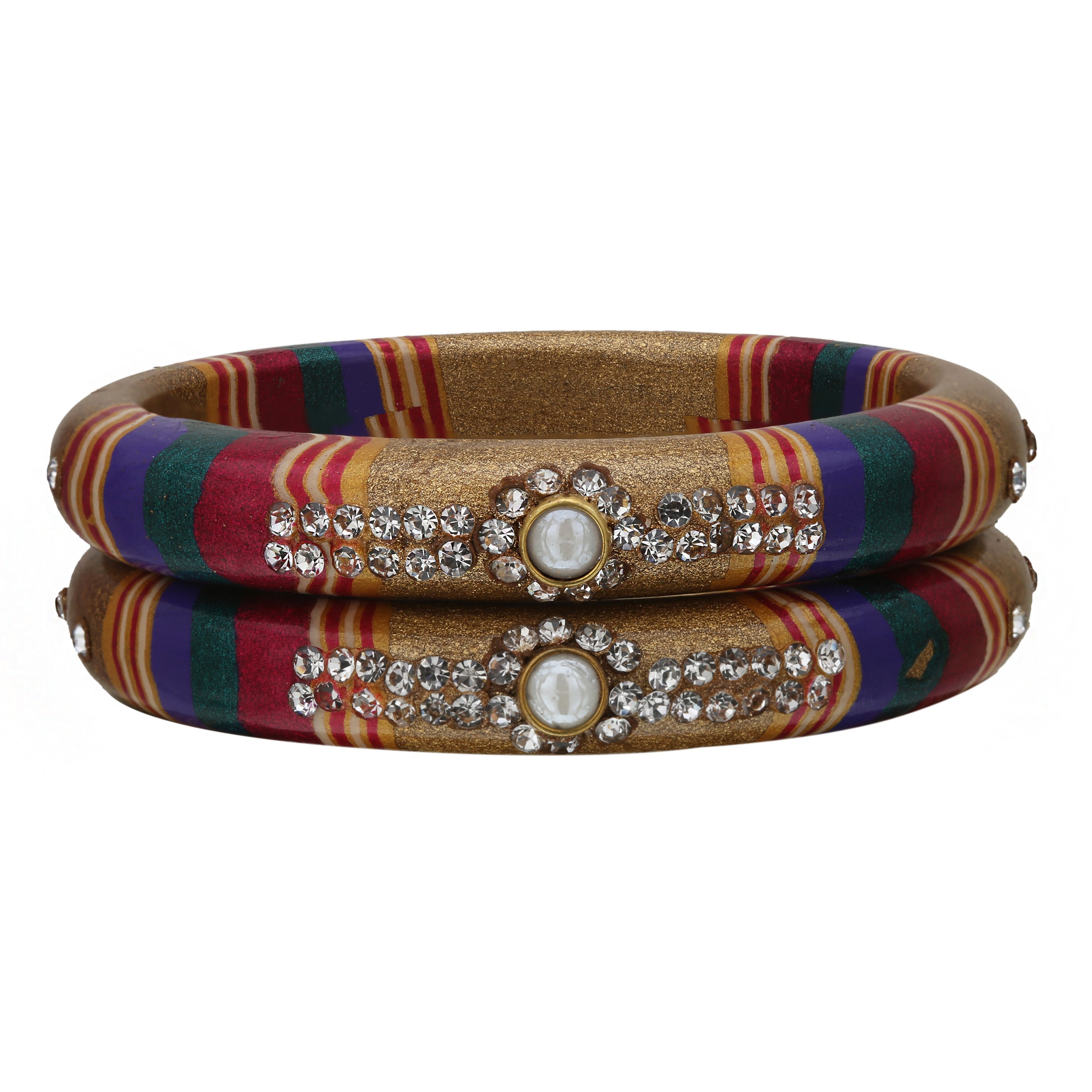 Sukriti Rajasthani Traditional Laharia Golden Lac Kadaa Bangles for Women – Set of 2