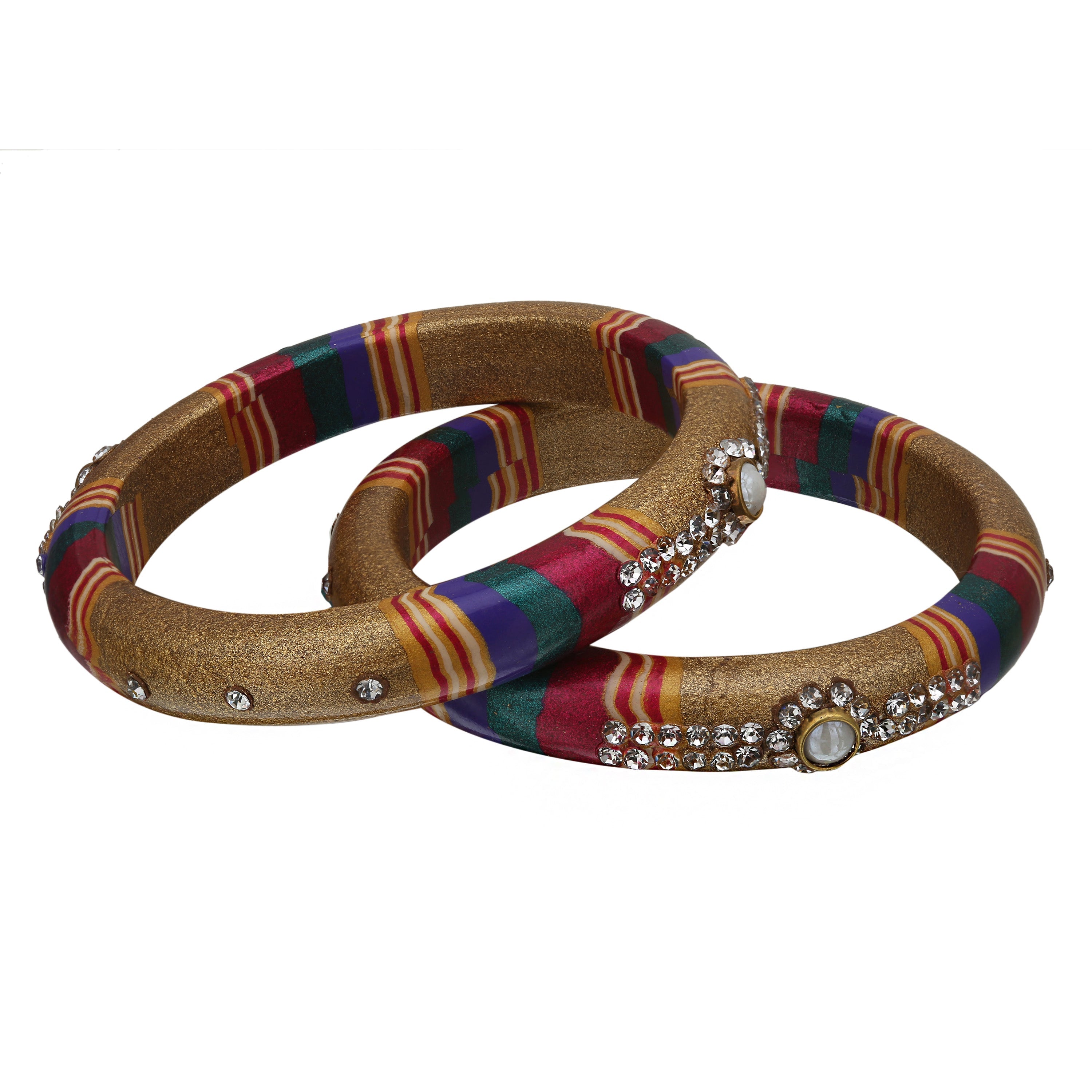 Sukriti Rajasthani Traditional Laharia Golden Lac Kadaa Bangles for Women – Set of 2