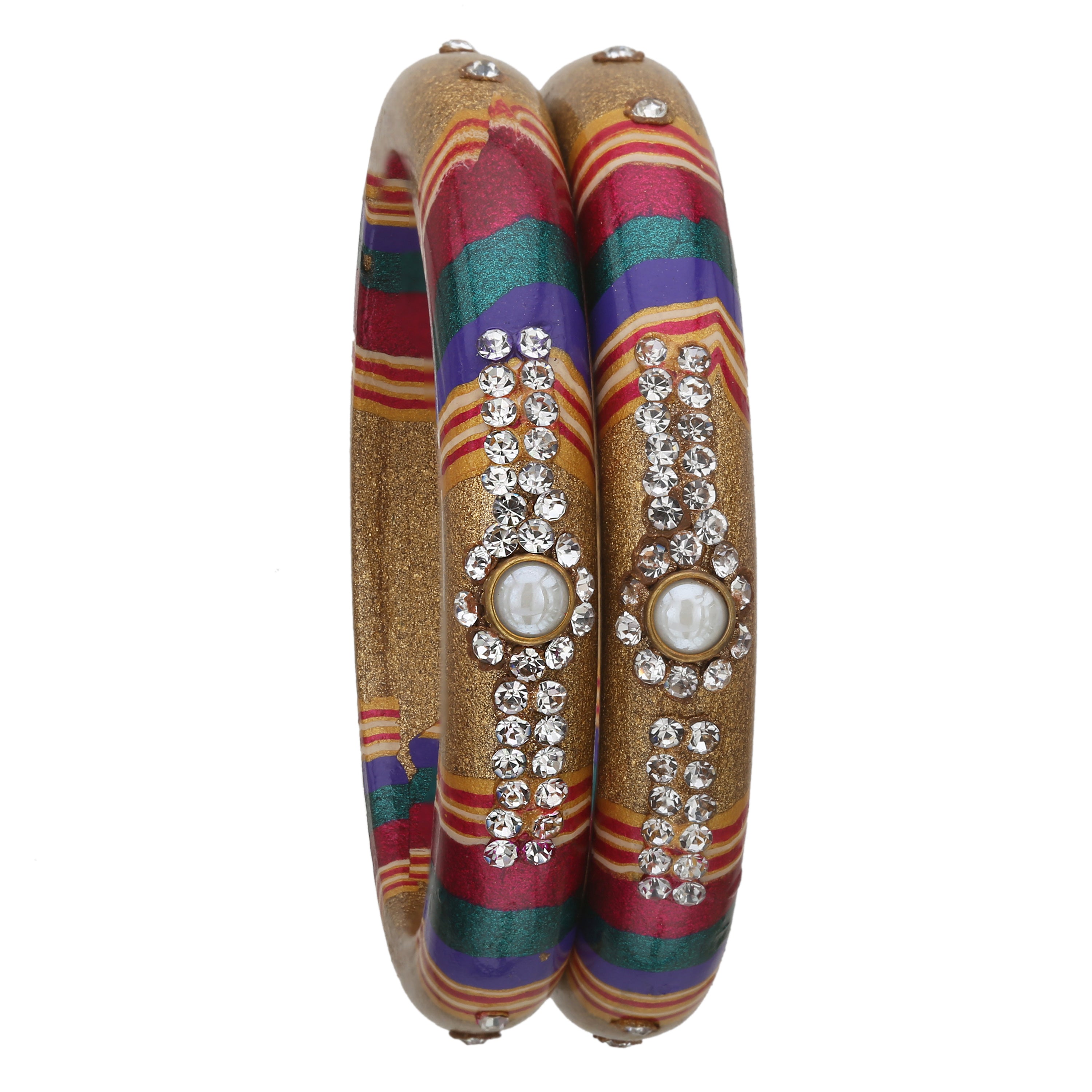 Sukriti Rajasthani Traditional Laharia Golden Lac Kadaa Bangles for Women – Set of 2