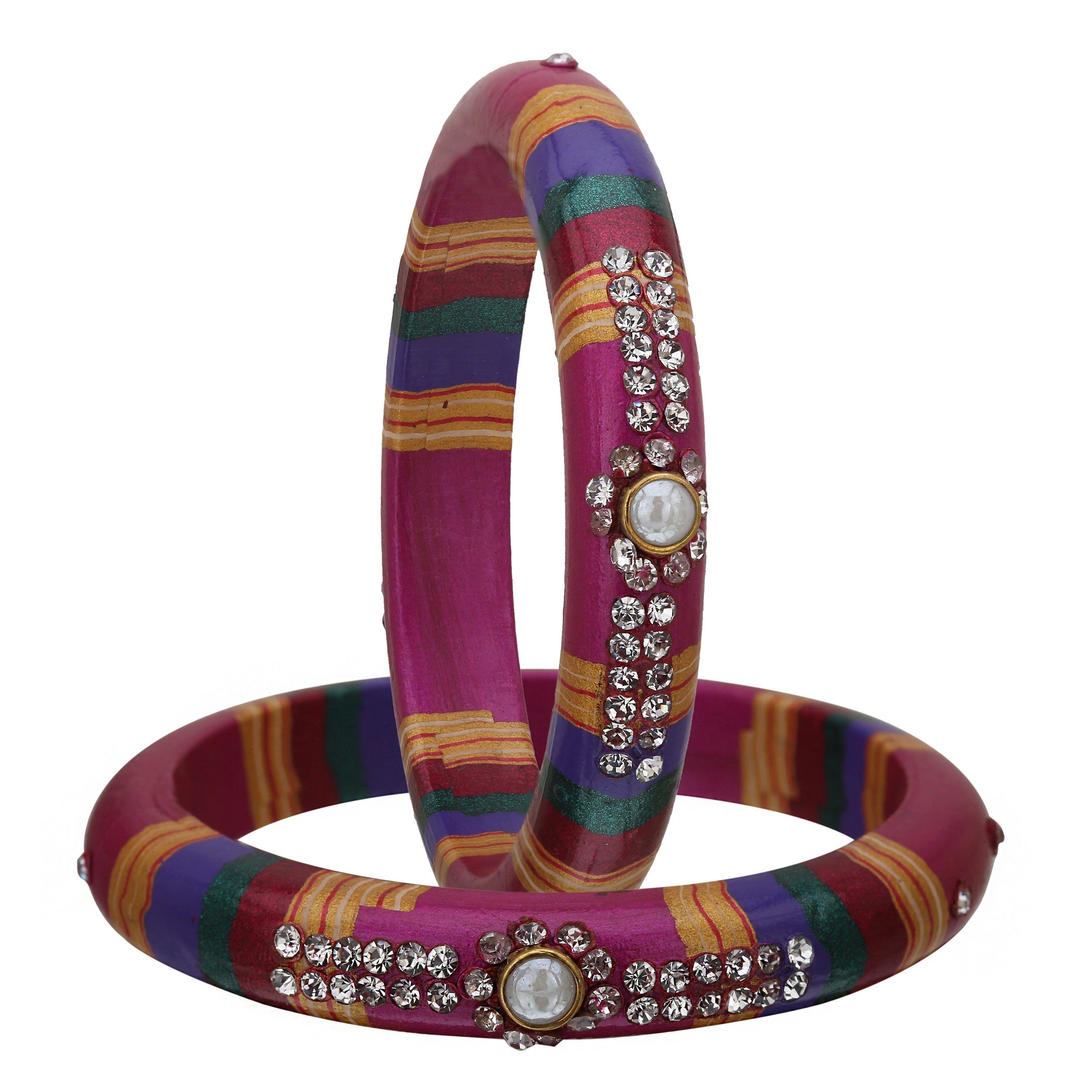 Sukriti Rajasthani Traditional Laharia Magenta Lac Kadaa Bangles for Women – Set of 2