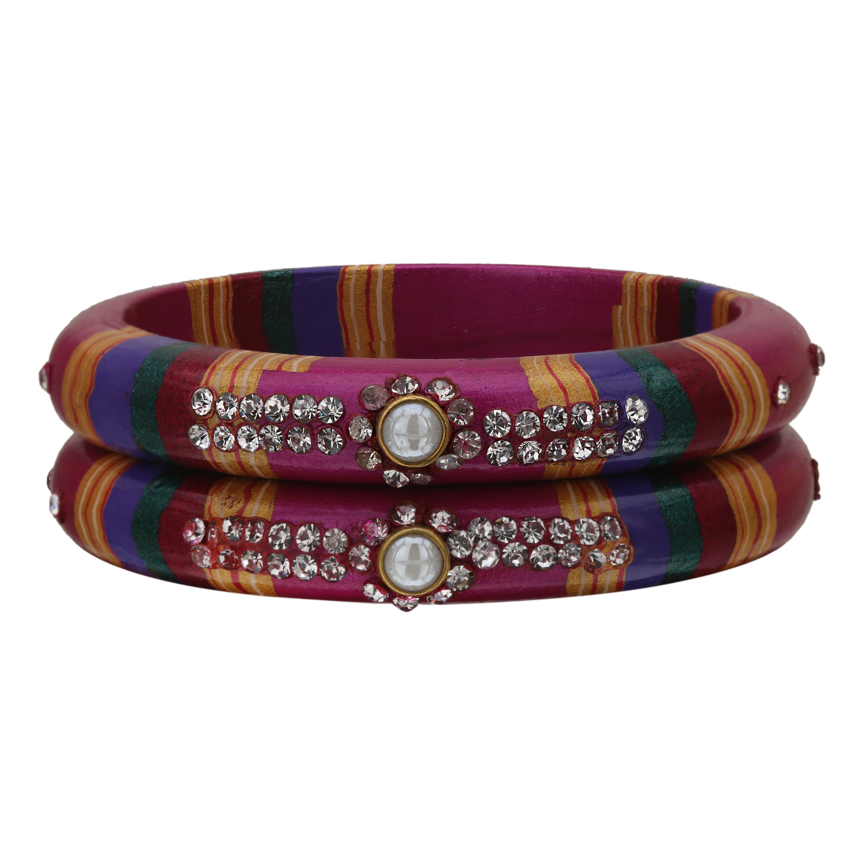 Sukriti Rajasthani Traditional Laharia Magenta Lac Kadaa Bangles for Women – Set of 2