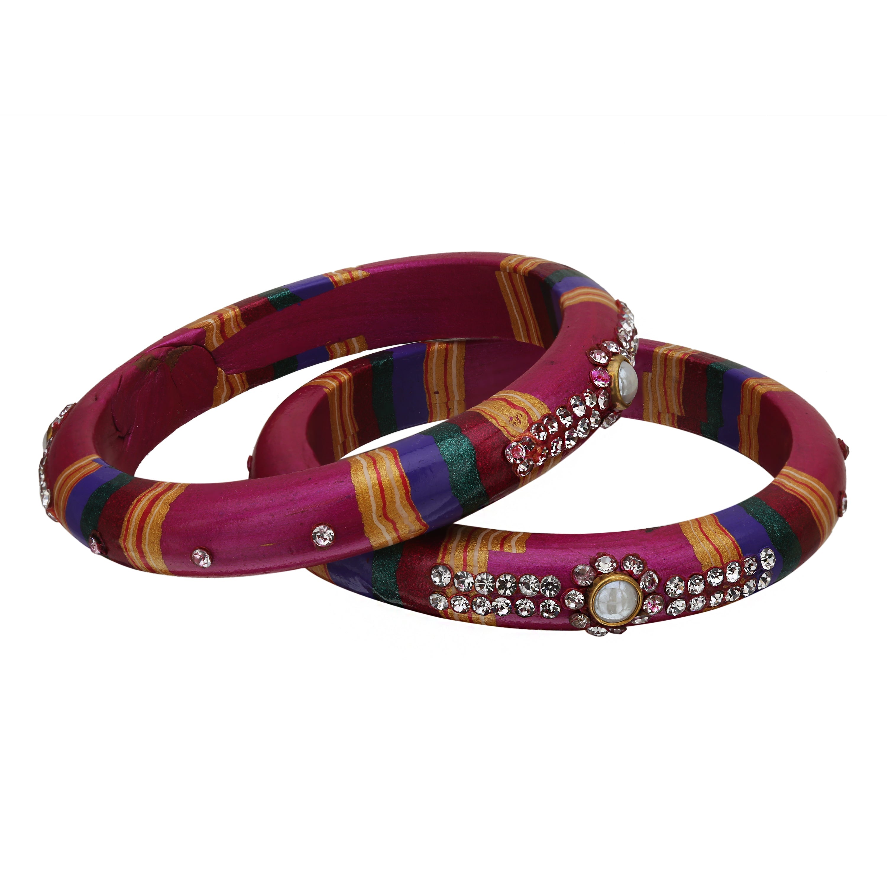 Sukriti Rajasthani Traditional Laharia Magenta Lac Kadaa Bangles for Women – Set of 2